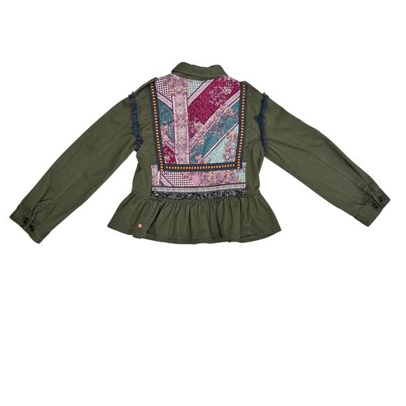 Matilda Jane Girls Varsity Jacket 8 Olive Patchwork Moments With You Ruffle Fall - Picture 1 of 9